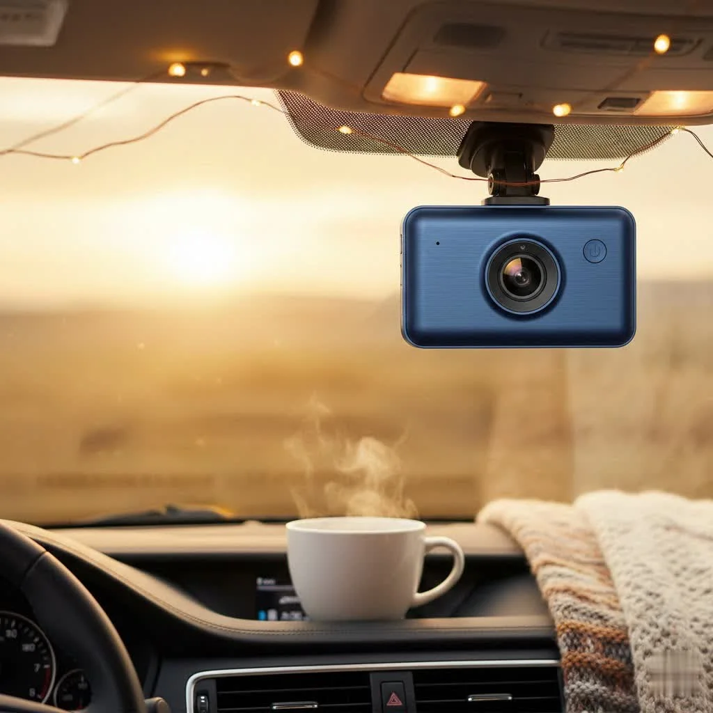 Hardwired dash cam installation showing hidden cables