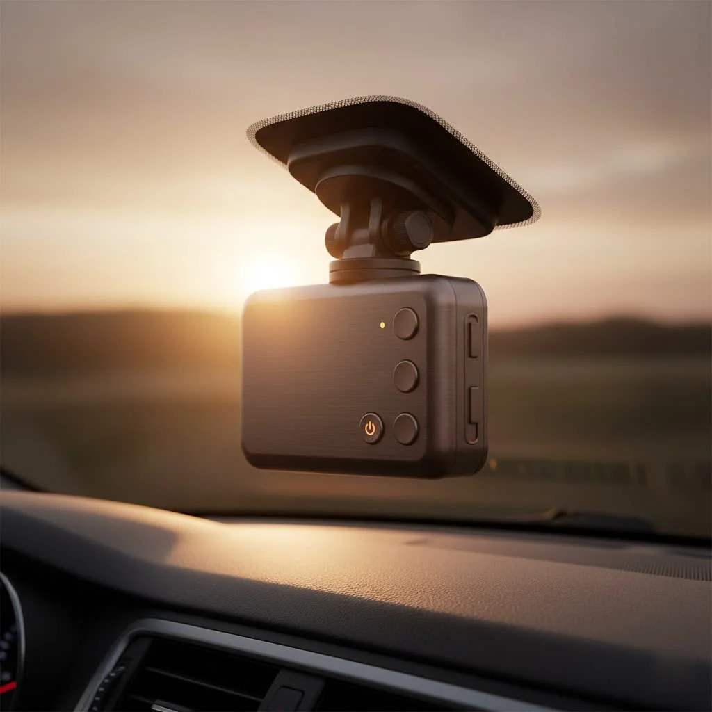 Driver reviewing dash cam footage on a smartphone via WiFi connection