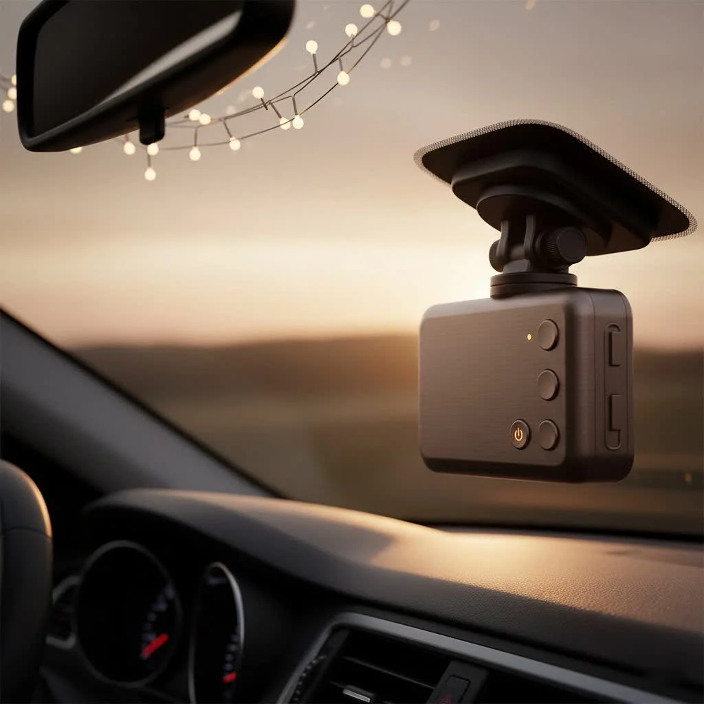 HD dash cam mounted on a car windshield