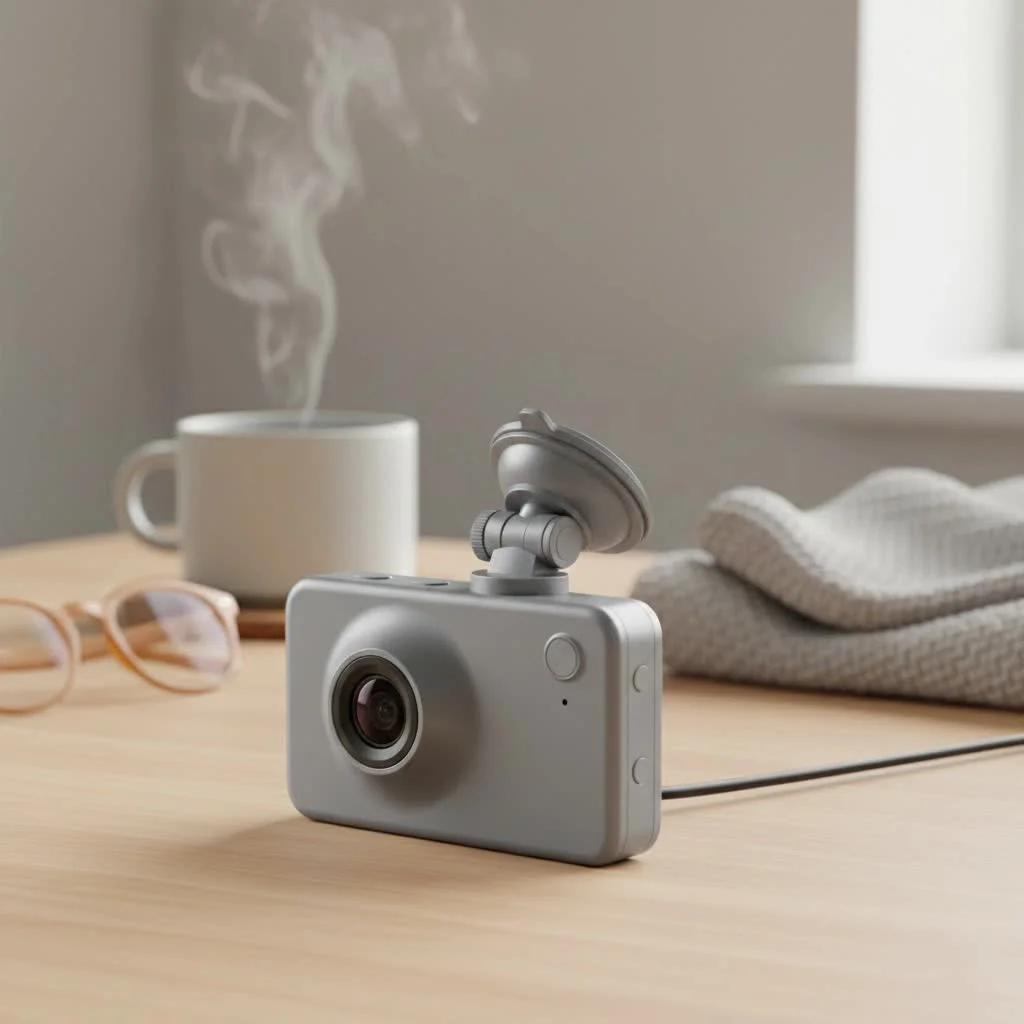 Rear view mirror dash cam displaying a clear road view