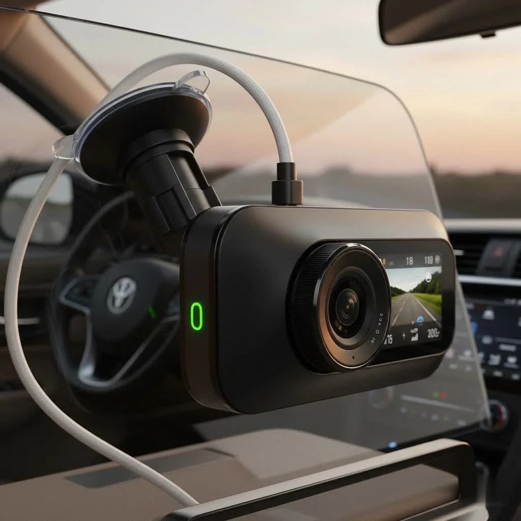 Garmin Dash Cam Mini 2 mounted discreetly on a car windshield