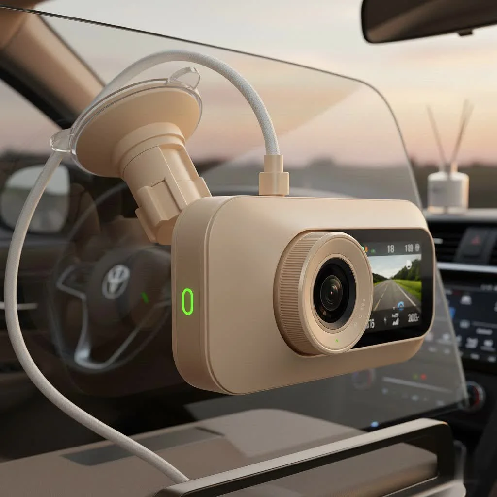 Pruveeo dash cam mounted on a car windshield