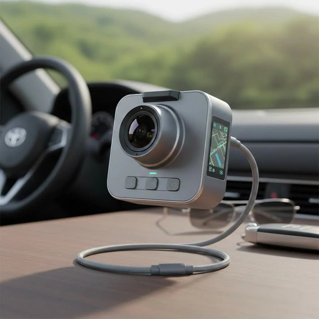 Front and rear dash cam system installed in a car
